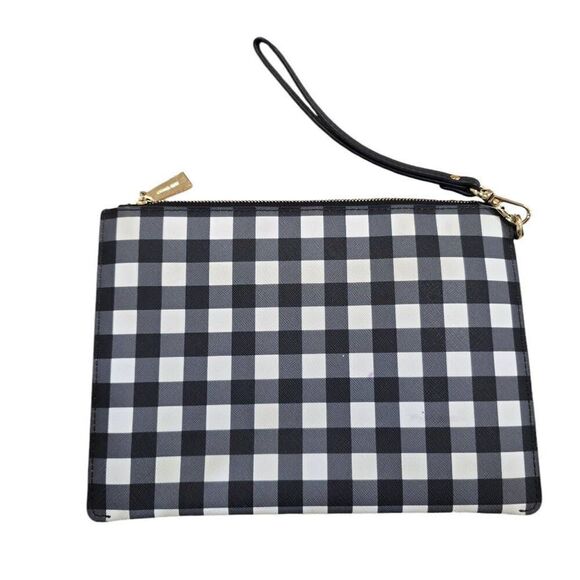 Michael Kors Wristlet Bag Women's Large Black White Gingham Designer‎ Zip Pouch - Picture 5 of 9